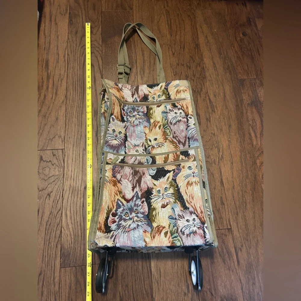 Tapestry Cat Print Rolling Tote Bag-see description